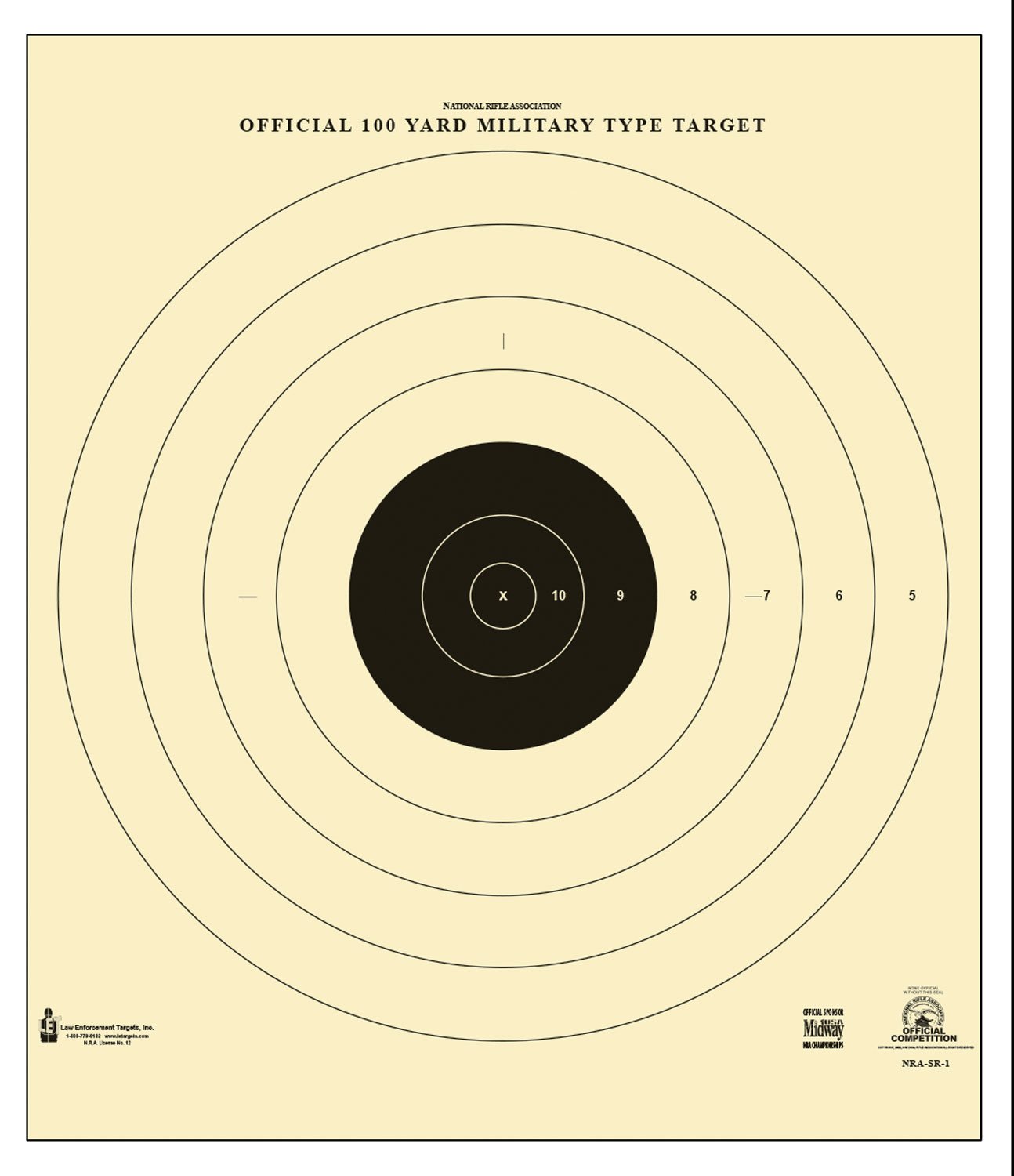 Action Target SR1100 100-Yard Military Bullseye Target 21"x21" 100/Box - Action Target