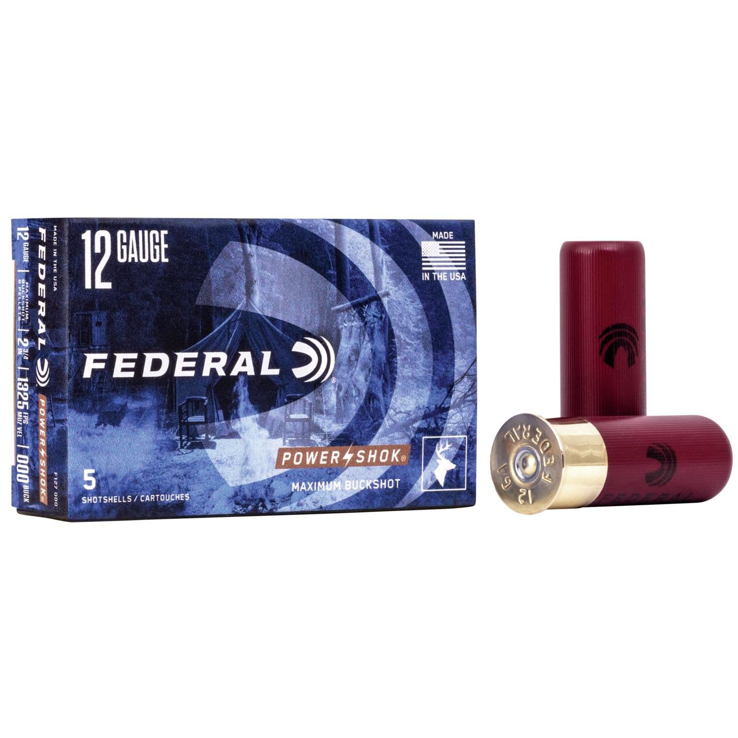 Federal F127000 Power-Shok Magnum 12 Gauge 2.75" 8 Pellets 000 Buck Shot 5 Per Box/ 50 Cs - Federal Premium Ammunition - 12 Gauge