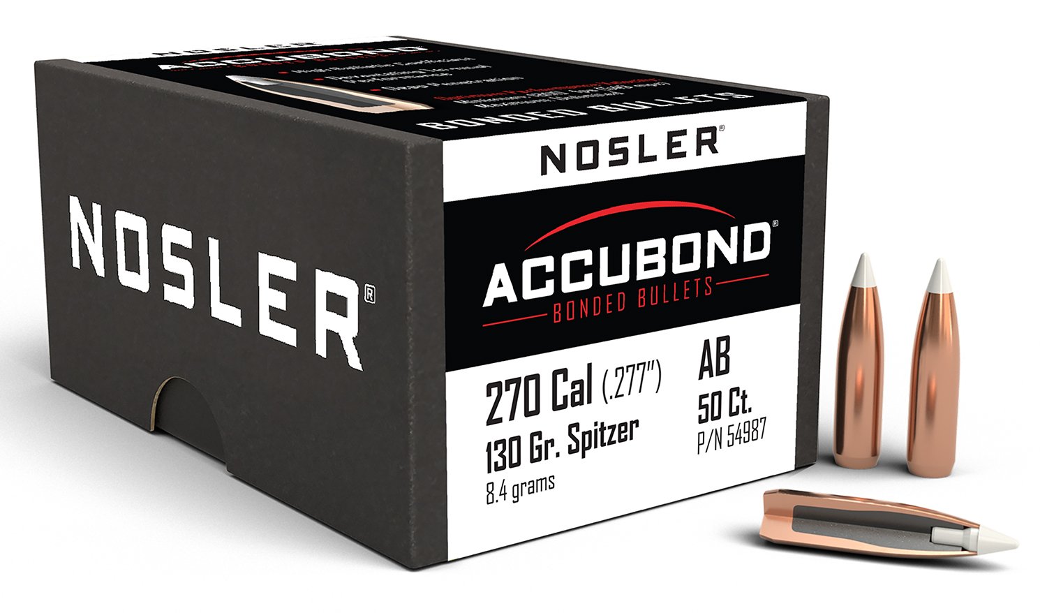 Nosler 54987 AccuBond Hunting 270 Win .277 130 gr Spitzer Point 50 Per Box
