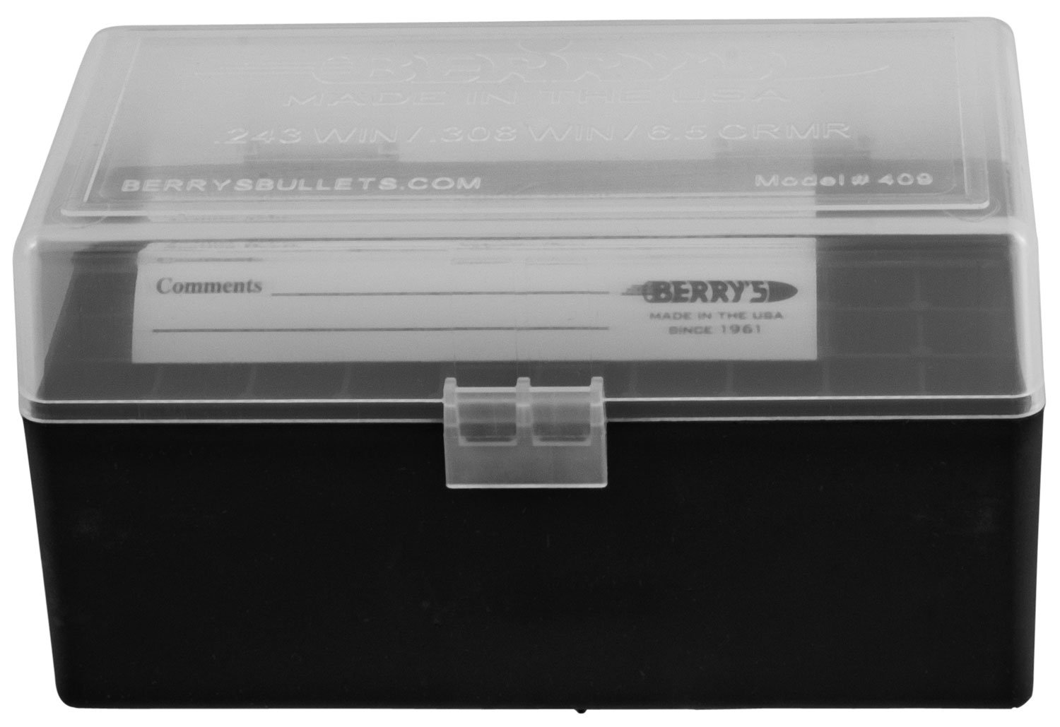 Berry's Ammo Box #409 - .243/.308 cal 50/rd Clear/Black - Berry's Mfg - AMMO BOX