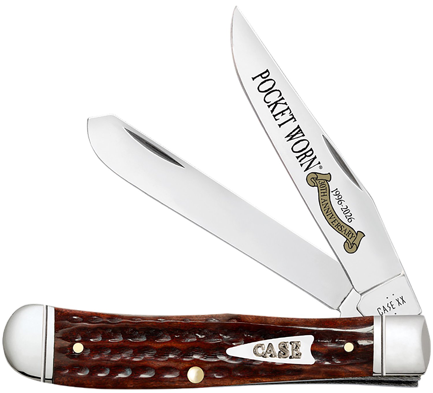 Case 55230 Pocket Worn Trapper Folding Clip Point/Spey Plain Mirror Polished Tru-Sharp SS Blade, Corn Cob Jigged Mahogany Bone Handle - Case Cutlery - CLIP POINT/SPEY