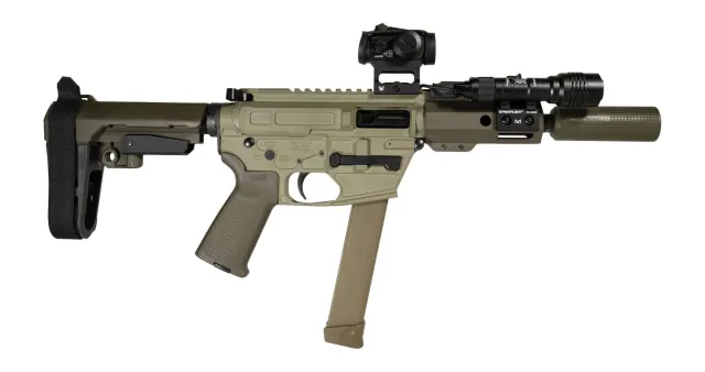 Shark Coast Tactical SCC8226CKNOLL-S Creepy Knoll 9mm Luger 30+1 Aluminum Receiver Picatinny Rail Receiver Polymer SB Tactical SBA3 Brace - SHARK - 9mm Luger for sale at TheGunDock