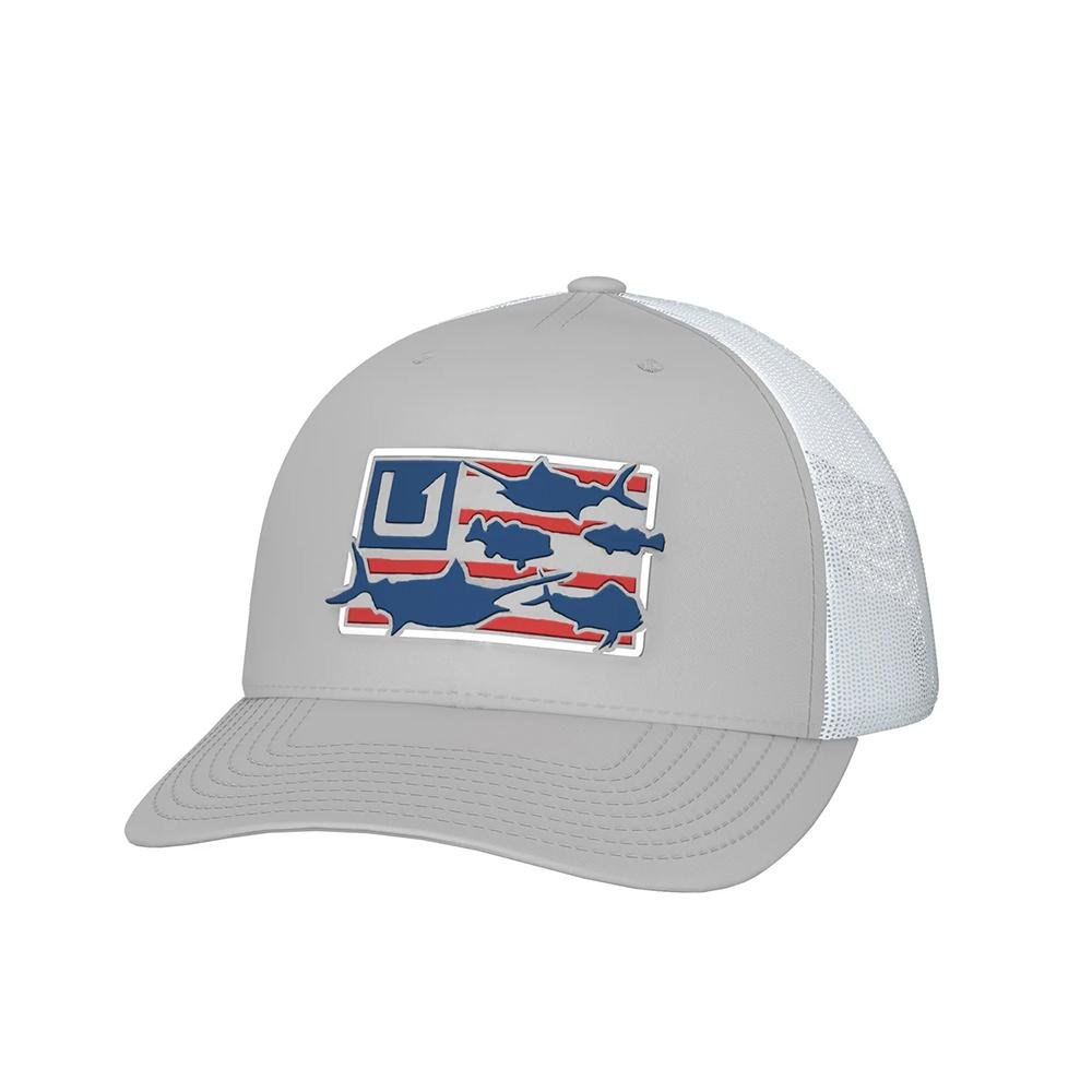 Huk Trophy Flag Trucker Hat Light Grey - Marolina DBA HUK