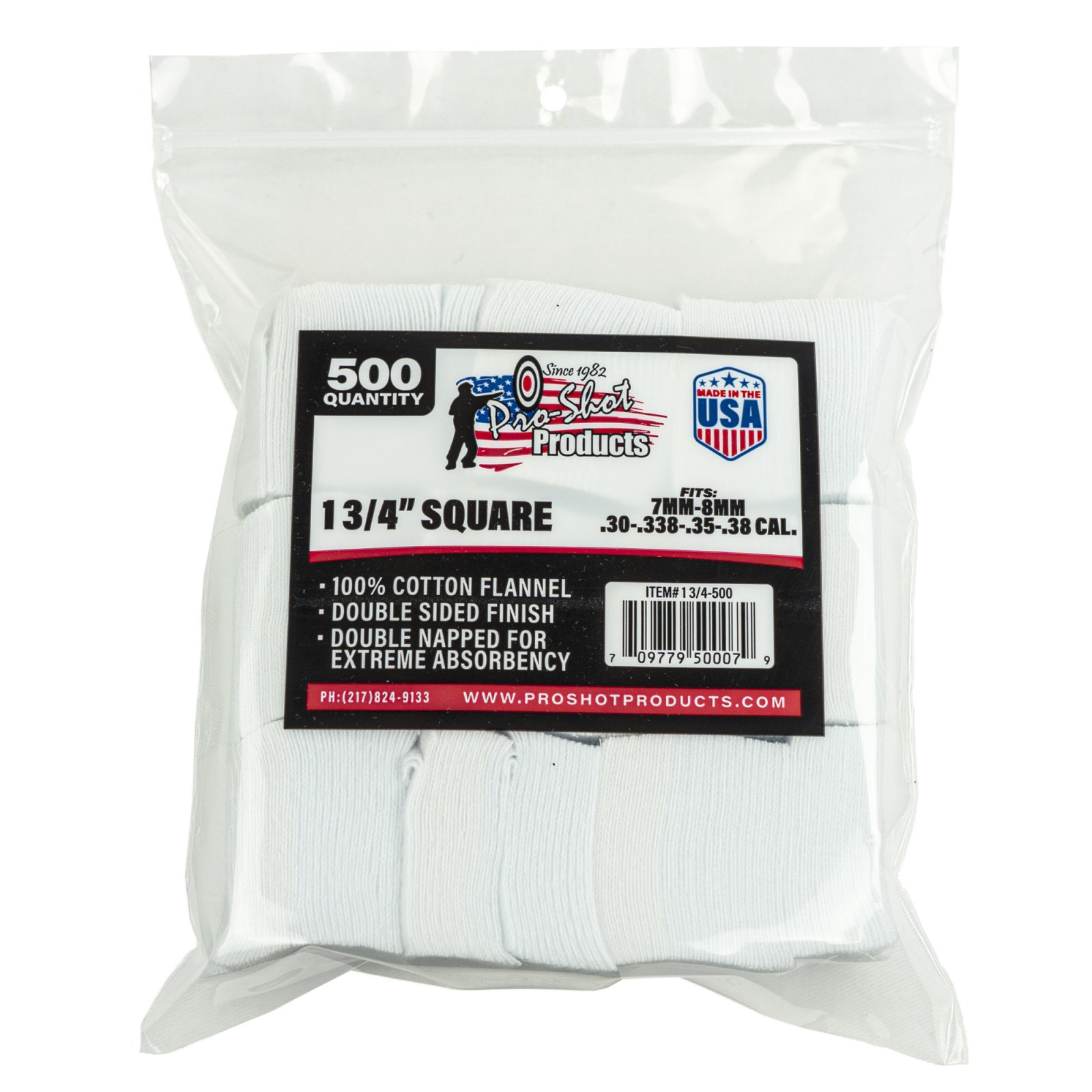 Buy Pro-Shot 1.75" Square Cotton Flannel Gun Cleaning Patches 7mm-.38/6mm 500ct online