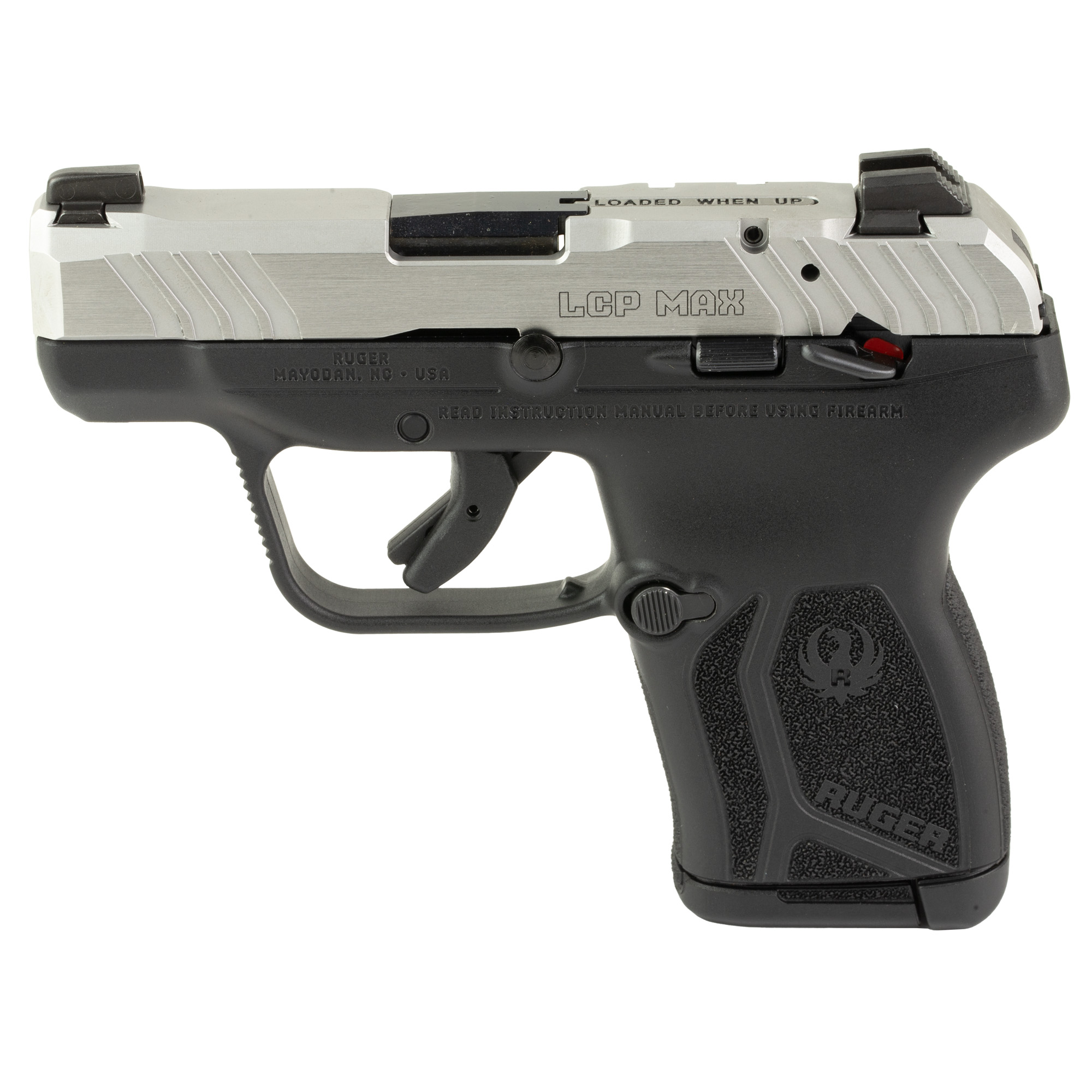 Ruger LCP MAX Handgun .380 Auto 10rd Magazine 2.80" Black Oxide Barrel Loaded Chamber Indicator Stainless Slide/Black Grip Thumb Safety