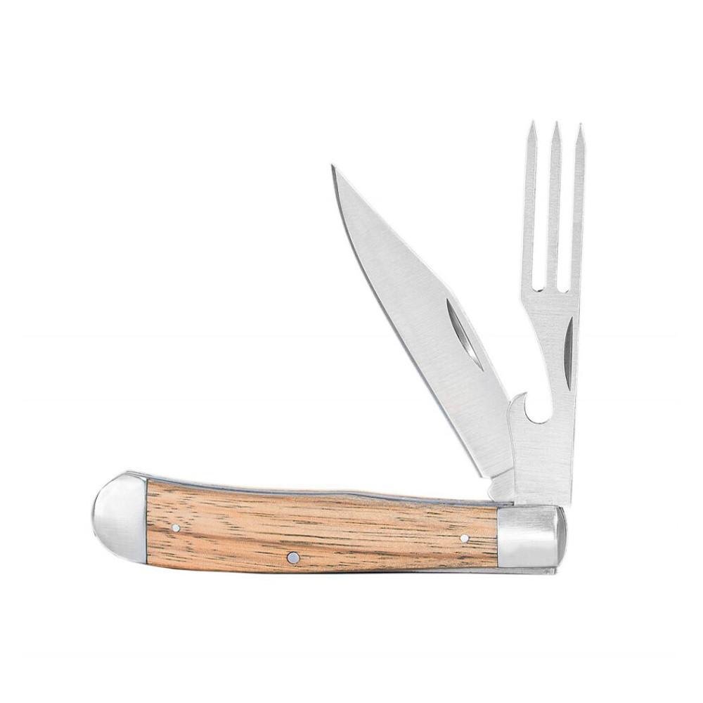 ABKT Cattleman Chuckwagon Trapper Knife 3-1/4 Blade with Fork Blade Zebrawood