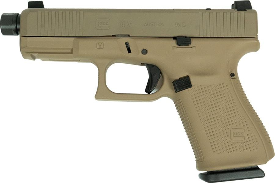 Glock V-Series Model 19 FDE Cerakote Handgun 9mm Luger 15rd Magazines (3) 4.6 Threaded Barrel Austria Made