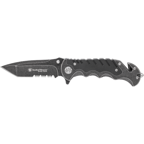 Smith & Wesson BG10S Folder 3.5in Combo Blade Stainless Handle