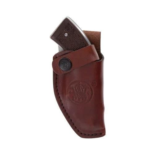 S&W 325 Revolver 3-Inch Folding Knife, Stainless Steel Blade, Wood Grip, Frame Lock, Leather Holster - Smith & Wesson