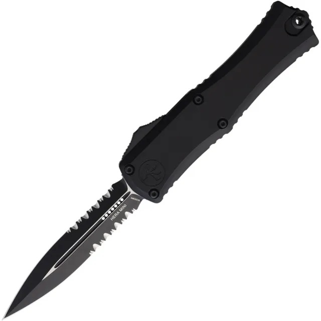 Microtech Hera II Mini 2.96 In D/E Partial Serrated Black ALU Handle