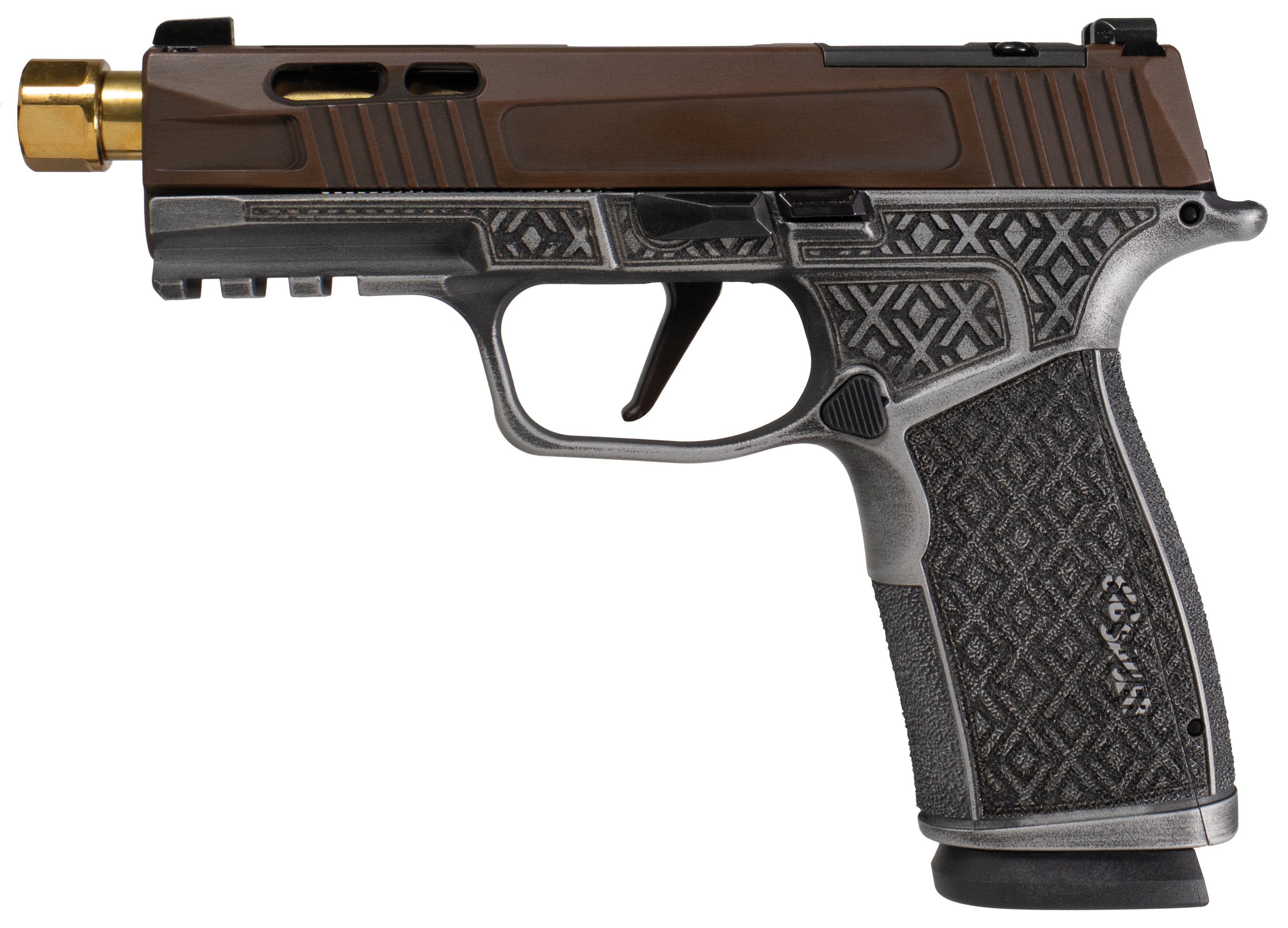 Sig Sauer 300174041903 P365 XMACRO Optic-Ready Brown Slide, Gold Barrel