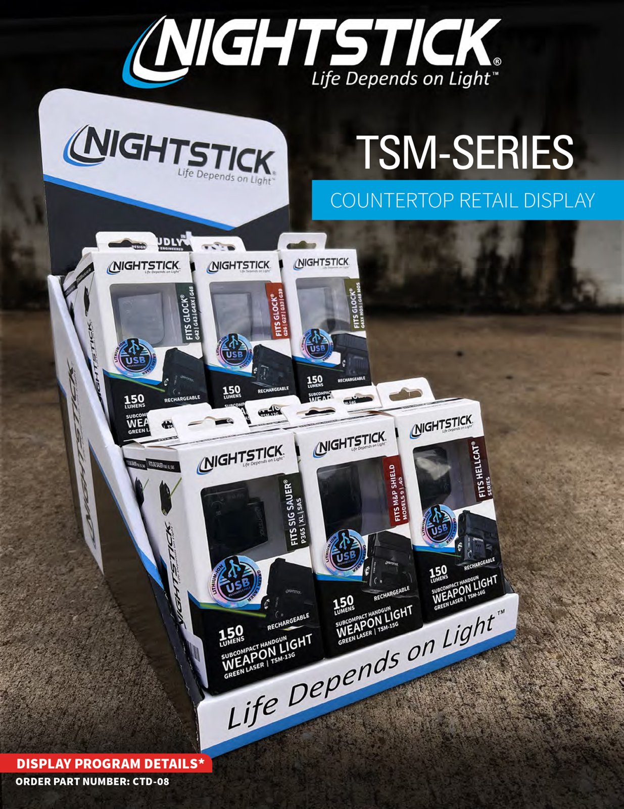 Nightstick CTD08 Counter Display 12 TSM Weapon Light Green Laser 150 Lumens 104m Range