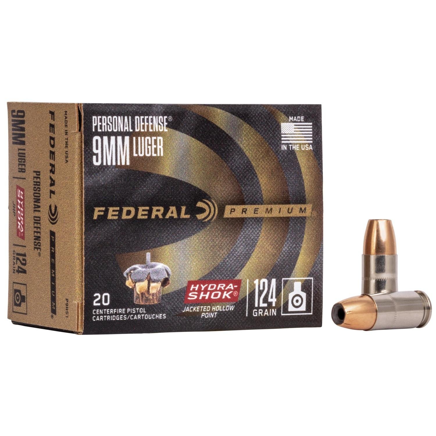 Federal P9HS1 9mm Luger 124 Grain Hydra-Shok JHP 20 Rounds Box - Federal Premium Ammunition - HYDRA-SHOK JACKETED HOLLOW POINT