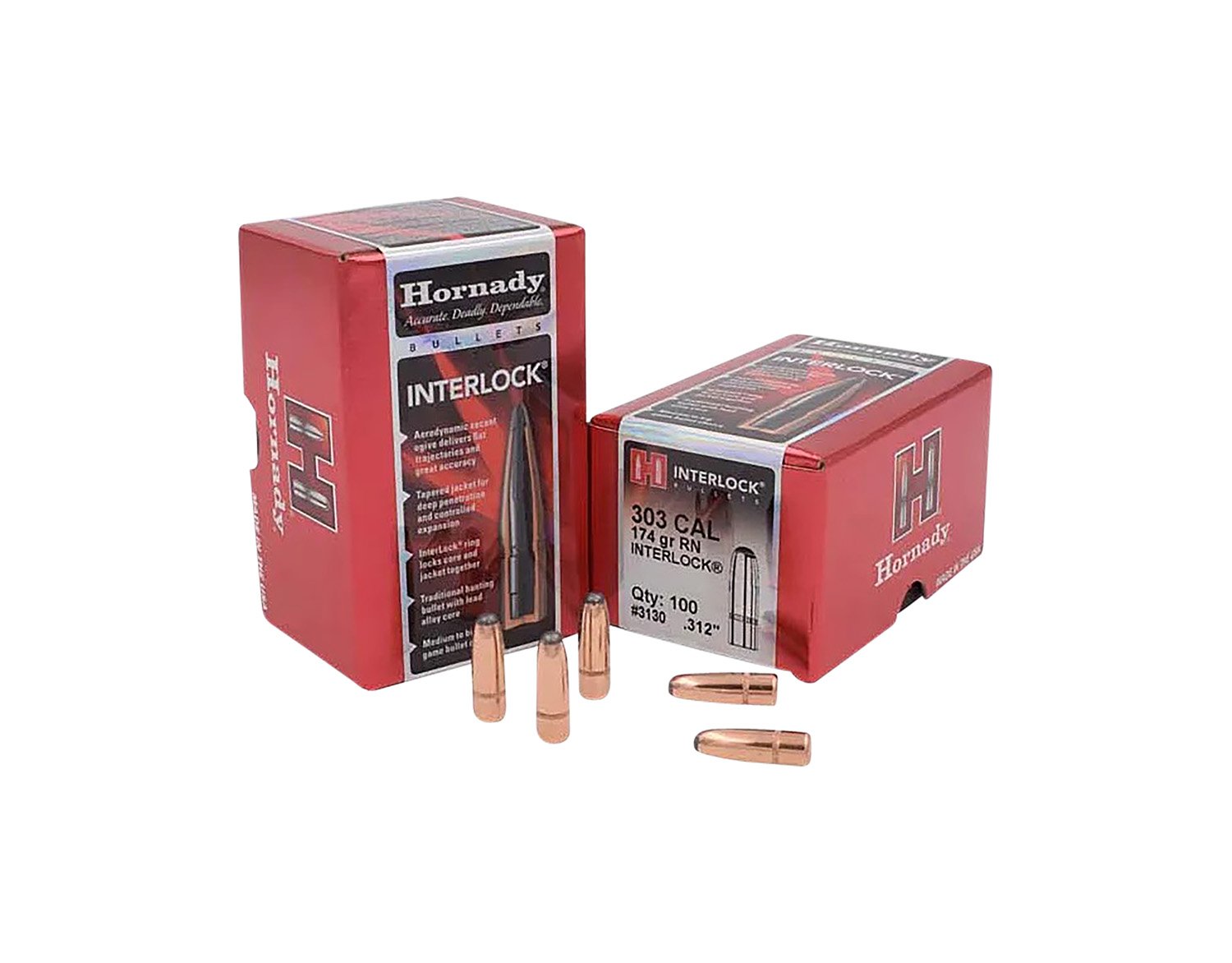 Hornady 3130 InterLock Hunting 303 Cal .312 174 gr Round Nose (RN) - Horn Hunter - .312