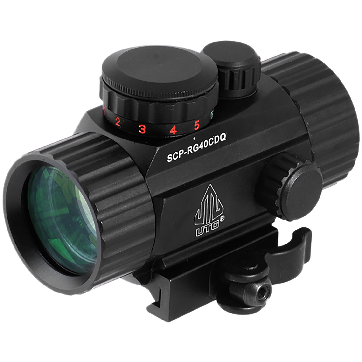UTG SCPRG40CDQ 3.8" ITA Red/Green Dot Sight Black Anodized 4 MOA Circle - Leapers - 39.2MM