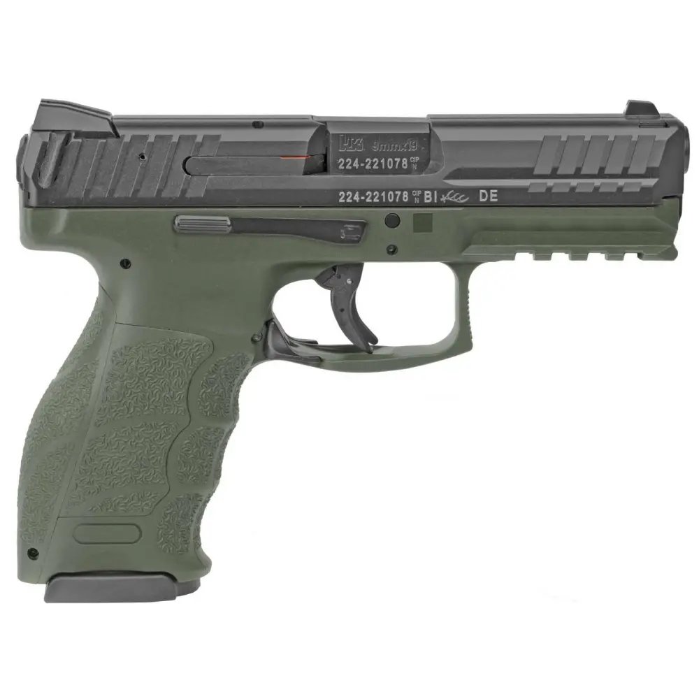 HK 81000233 VP 9mm Handgun: Blued Finish, Double Action, Green Polymer Frame, Picatinny Rail, Interchangeable Backstraps, Luminous Front Sight, 4.09" Barrel, 17+1 Capacity, 2 Magazines