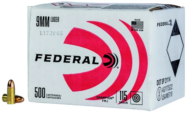 Buy Federal C9115A500 Champion 9mm Luger 115gr FMJ 500rds Bulk Pack online