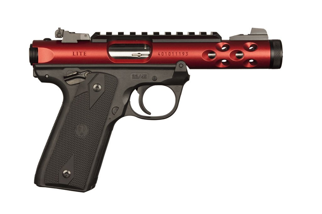 Ruger Mark IV 22/45 Lite 22LR, Red Anodized, 10+1 Capacity, 4.40" Threaded Barrel, Black Synthetic Grips - Ruger - 22LR