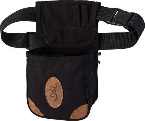 Browning Lona Shell Pouch Black/Brown Canvas/Leather Belt Mount Adjustable