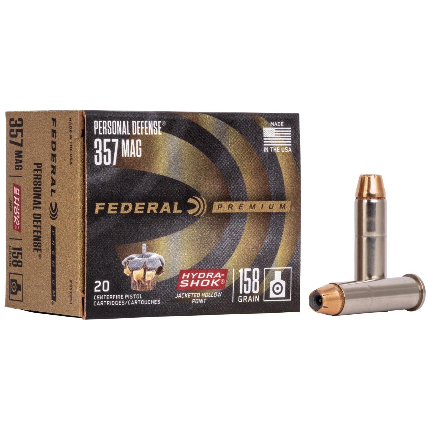 Federal P357HS1 357 Magnum 158 Grain Hydra-Shok JHP 20 Rounds Box - Federal Premium Ammunition - HYDRA-SHOK JACKETED HOLLOW POINT