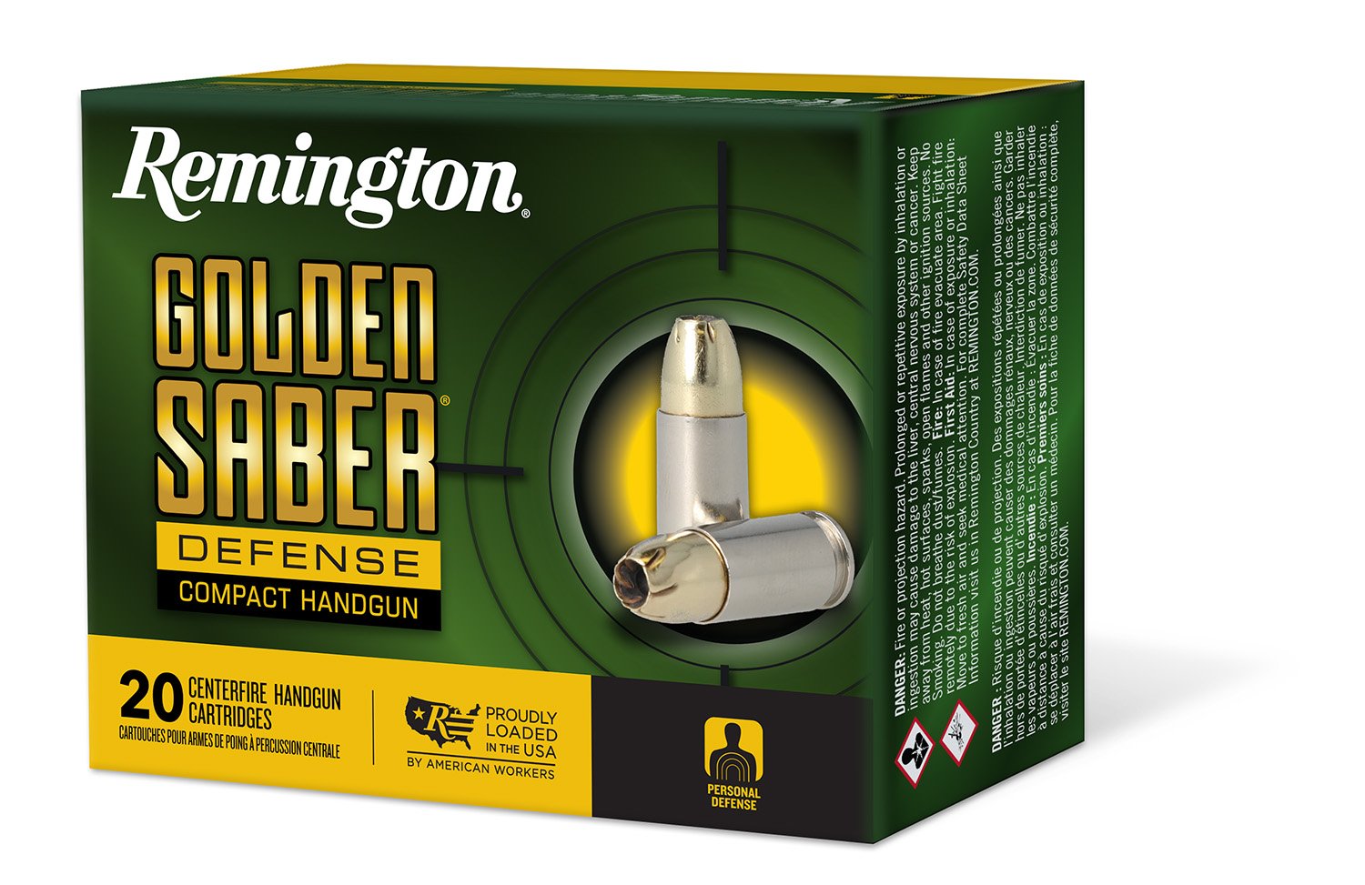 Remington Ammunition 27618 Golden Saber Defense 40 S&W 180 gr Brass Jacket Hollow Point (BJHP) 20 Per Box/ 25 Cs - Remington Arms Company, LLC - BRASS JACKET HOLLOW POINT