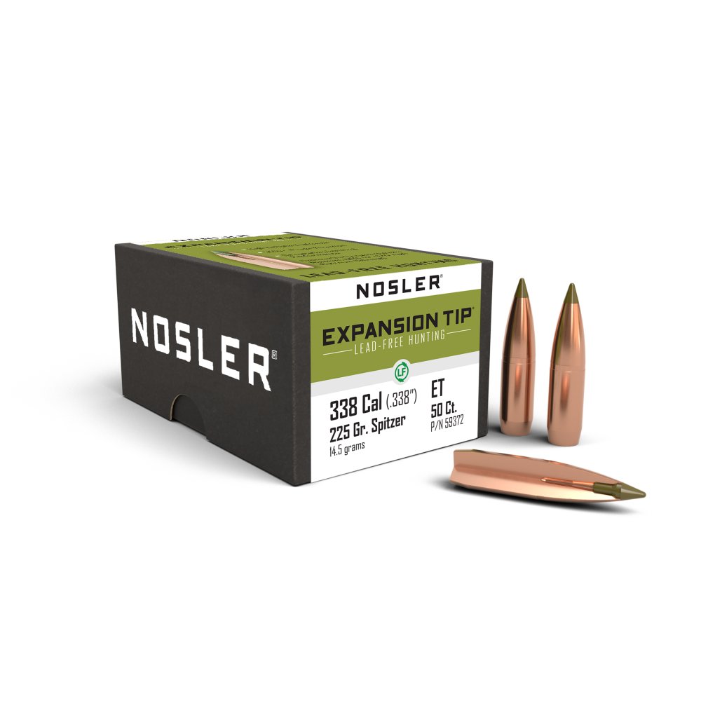 Nosler E-Tip 338 Caliber .338 225 GR Spitzer 50 Box - Lead-Free, Uniform Expansion, Improved Penetration - Nosler - 338 CALIBER