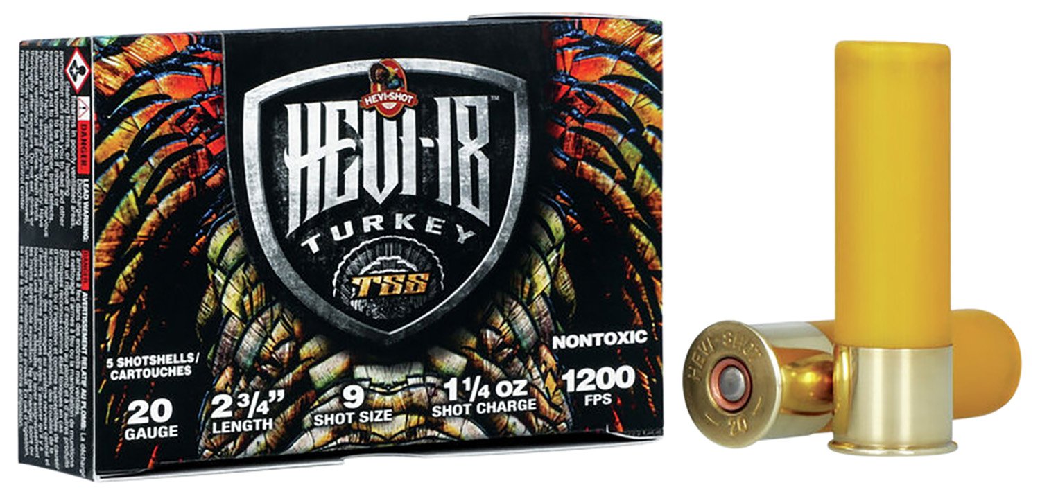 HEVI-Shot HEVI-18 TSS Turkey 20 Gauge, 1.25oz, 2.75in, Tungsten Shot 9, 5-Round Shotgun Ammo - HEVI Shot - 20 Gauge