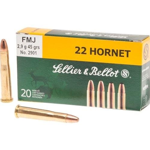 Sellier & Bellot SB22HA 22 Hornet 45gr 2346 fps FMJ Rifle Ammo 20 Bx/90 Cs