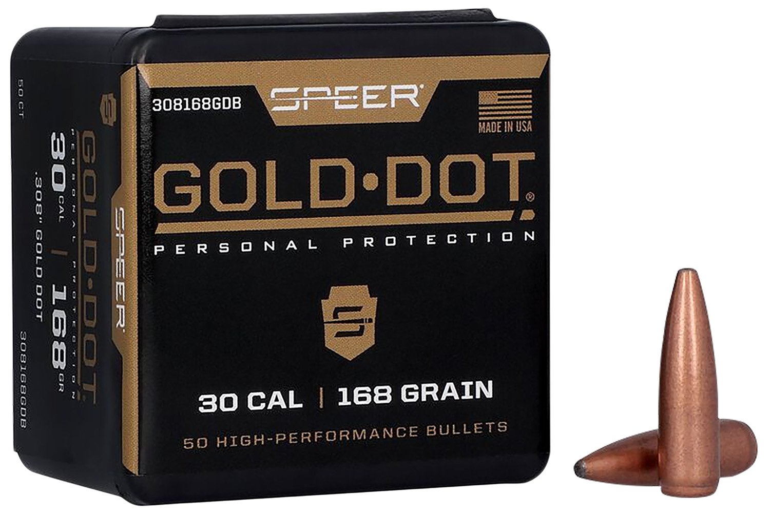 Speer 308168GD Gold Dot 30Cal 168gr Soft Point 50/Box - Speer - .308
