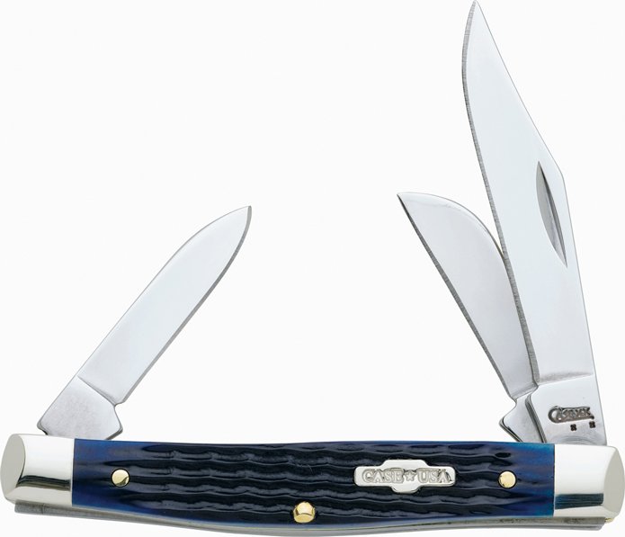 Case Medium Stockman Folding Knife 3 Blades 3.625 in Blue Bone - Case Cutlery - CLIP POINT/PEN/SHEEPSFOOT