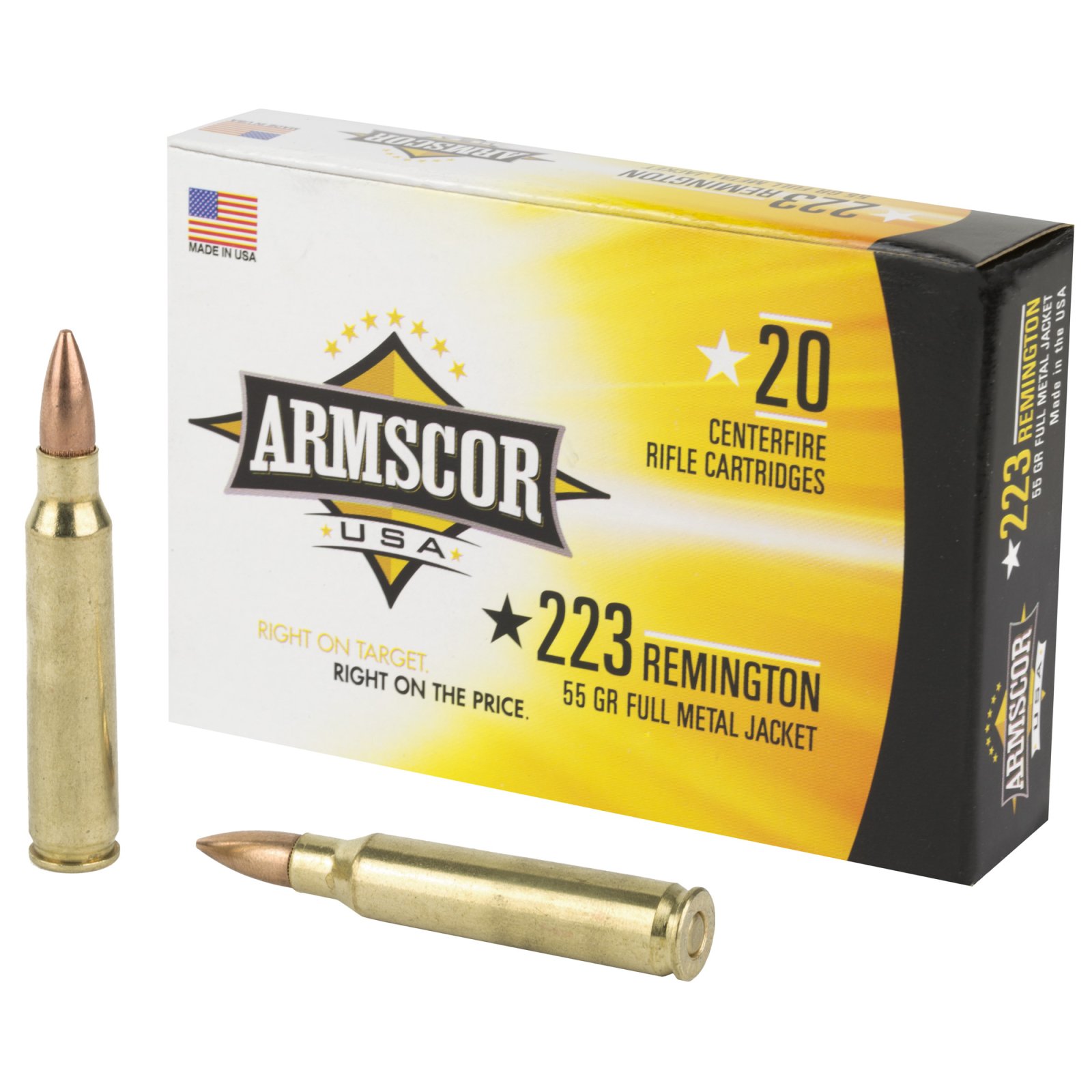 Armscor USA .223 Remington 55gr FMJ Brass Cased Rifle Ammo 20 Rounds