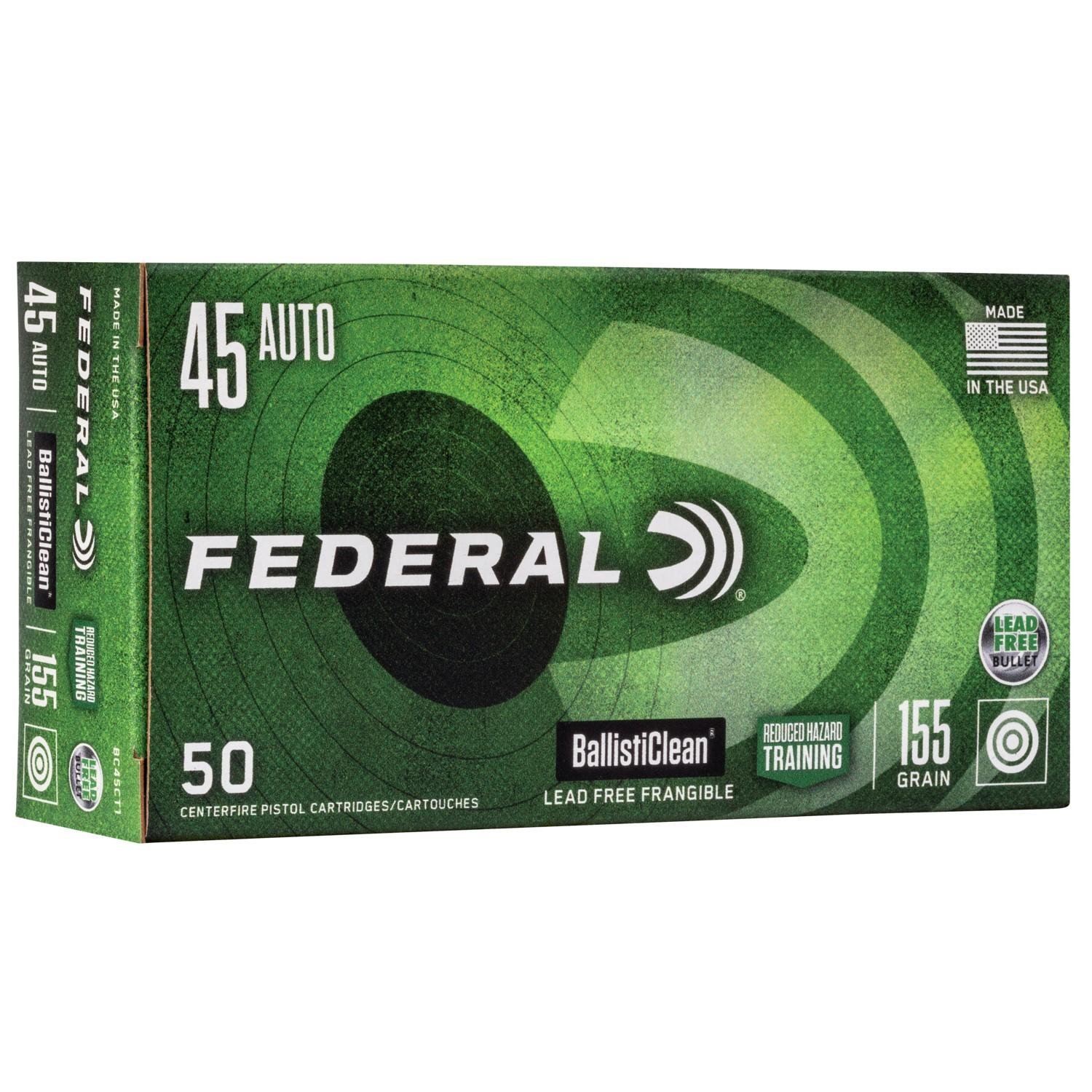 Federal BC45CT1 BallistiClean 45 ACP 155 gr Lead-Free Frangible 50 Bx/20 - Federal Premium Ammunition - LEAD-FREE FRANGIBLE