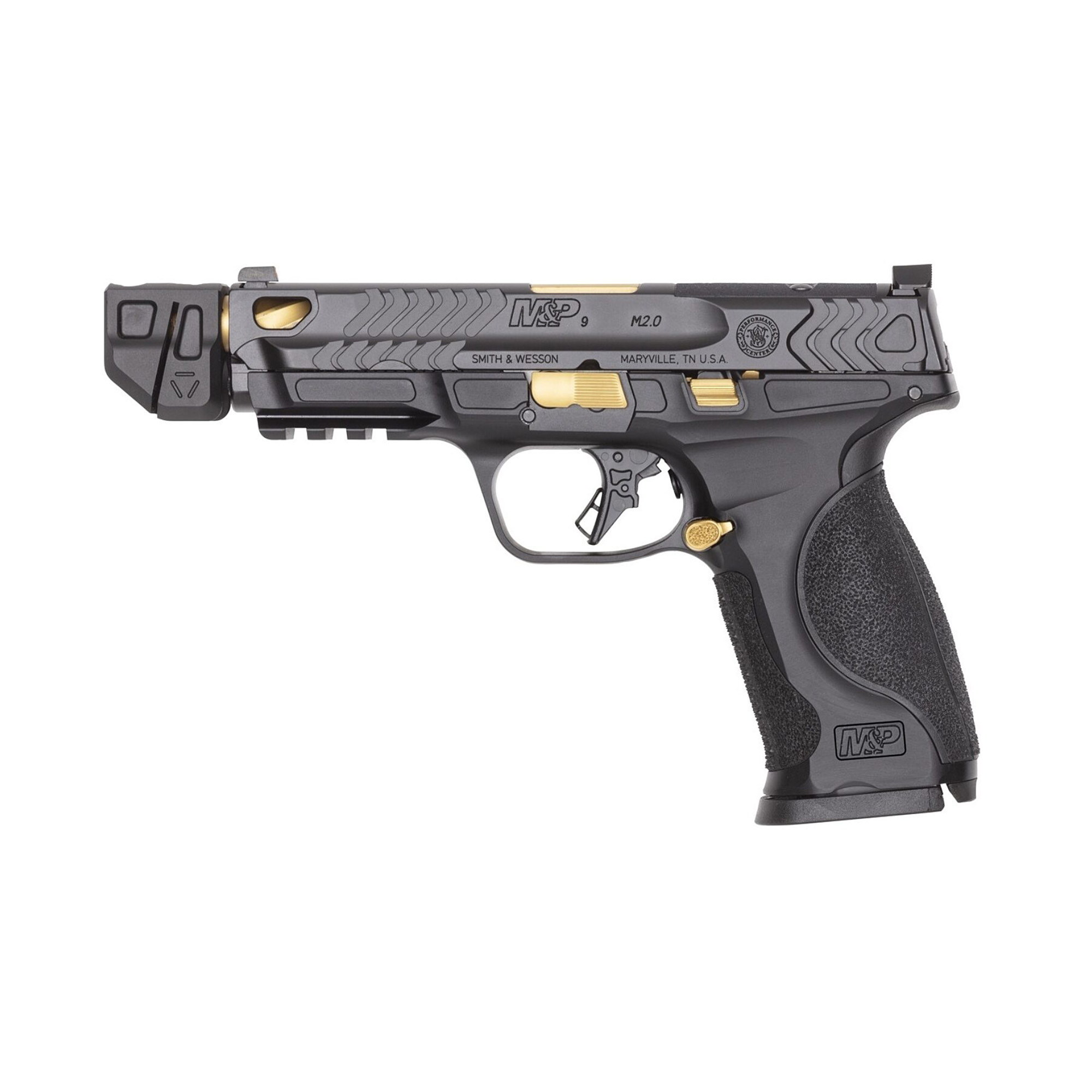 Smith and Wesson 14619 M&P9 M2.0 PC Metal OR Comp 9mm 4.869" Gold PVD Black Armornite Semi-Auto Pistol