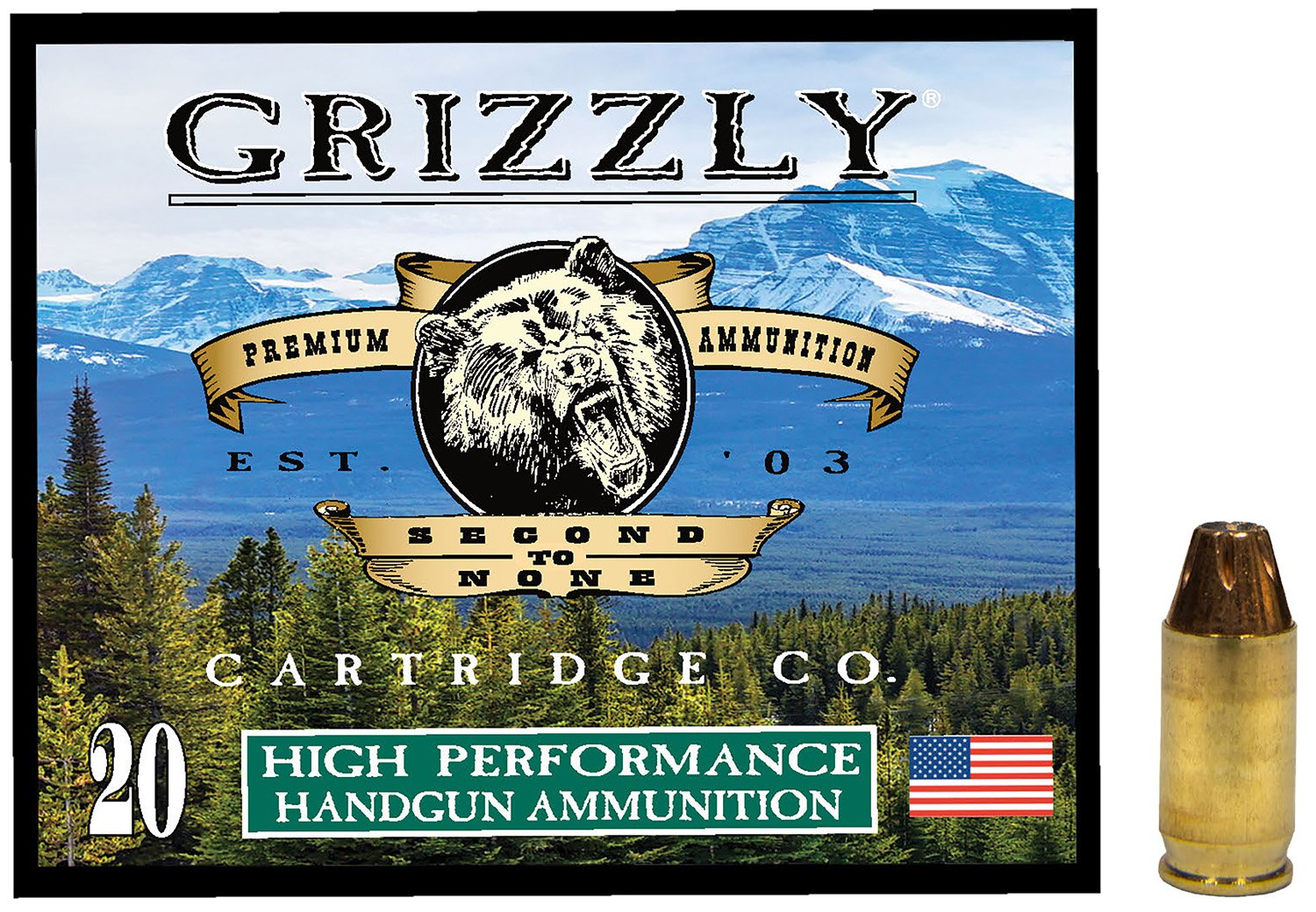 Grizzly GC380A2 380ACP 90gr JHP Ammo, 1100fps, 20/Box - GRIZZLY - 380 ACP