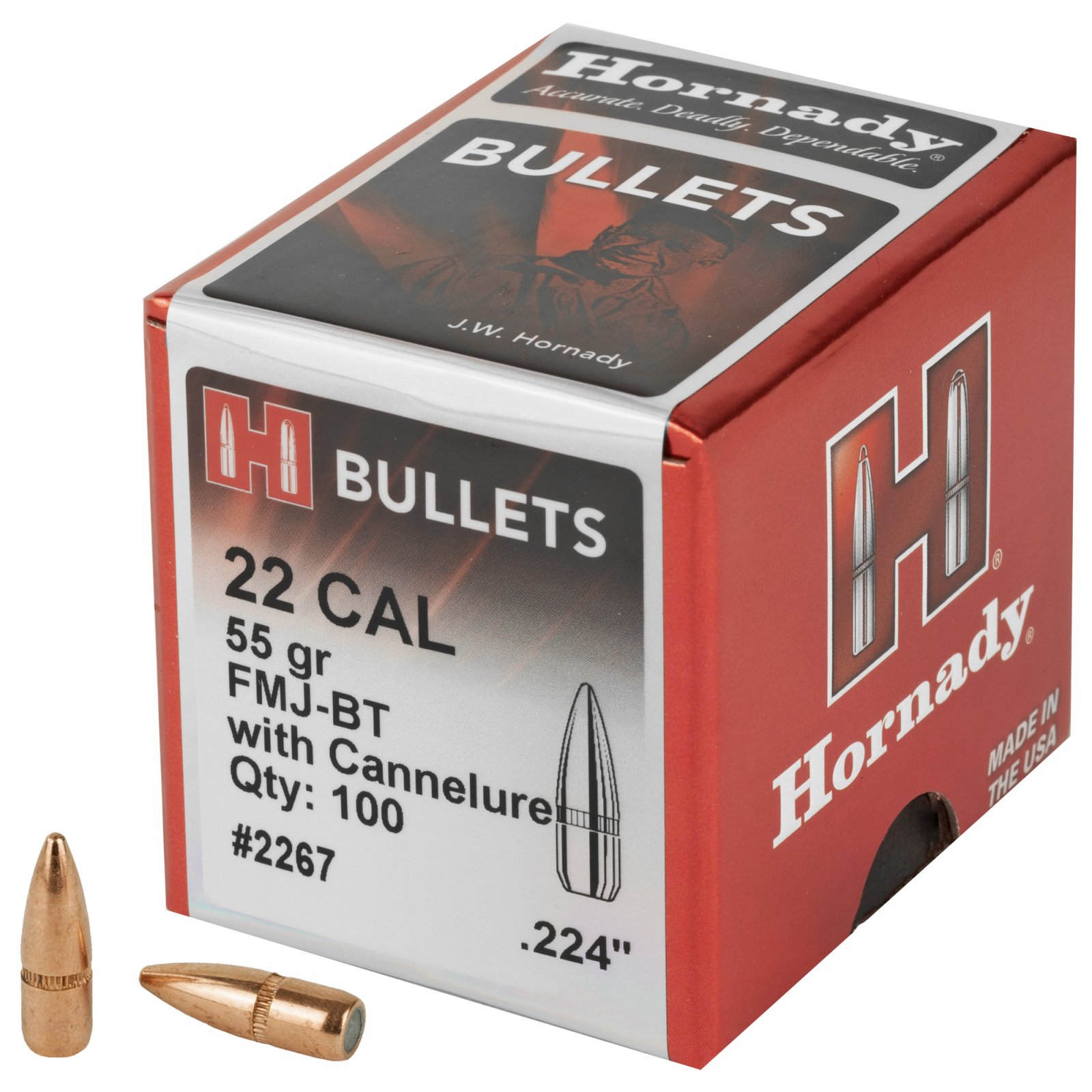 Hornady 2267 Traditional Target 22 Cal .224 55 gr FMJBT