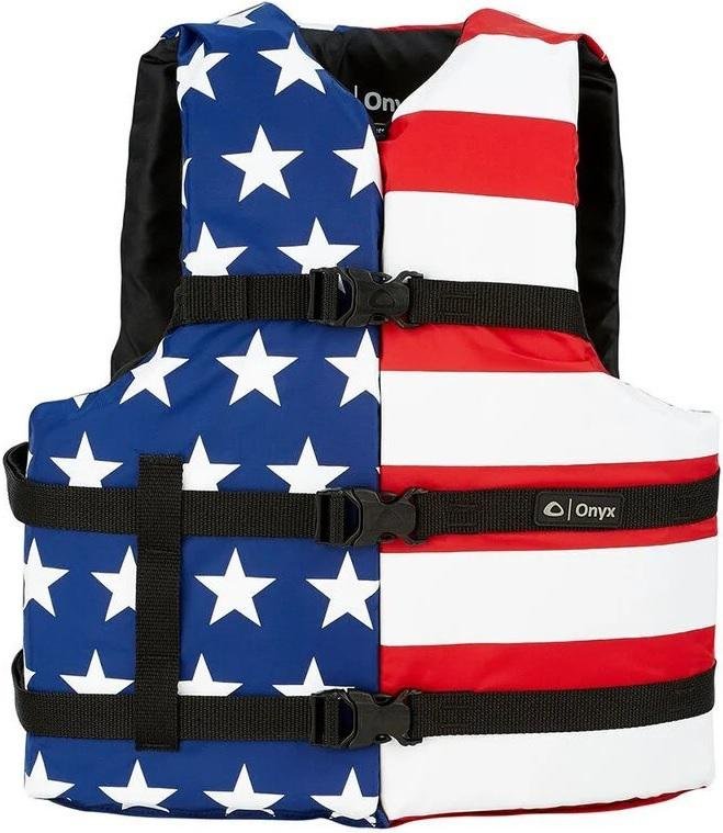 ONYX GEN PURPOSE PFD ADULT UNIVERSAL STARS&STRIPES(USA 250YR RED WHT BLUE)