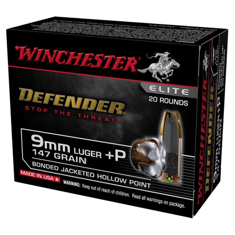 Winchester Ammo S9MMPDB2 Defender Elite 9mm Luger +P 147 gr Bonded Jacket Hollow Point 20 Per Box/ 10 Cs - Winchester - 9 mm Luger