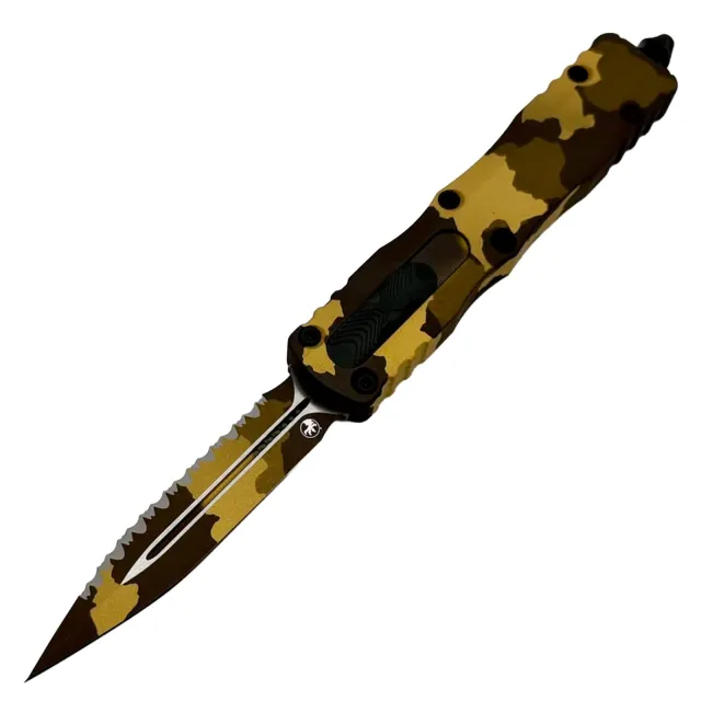 Microtech Dirac 2.92 In D/E Full Serrate Gold Camo Alu Hndl