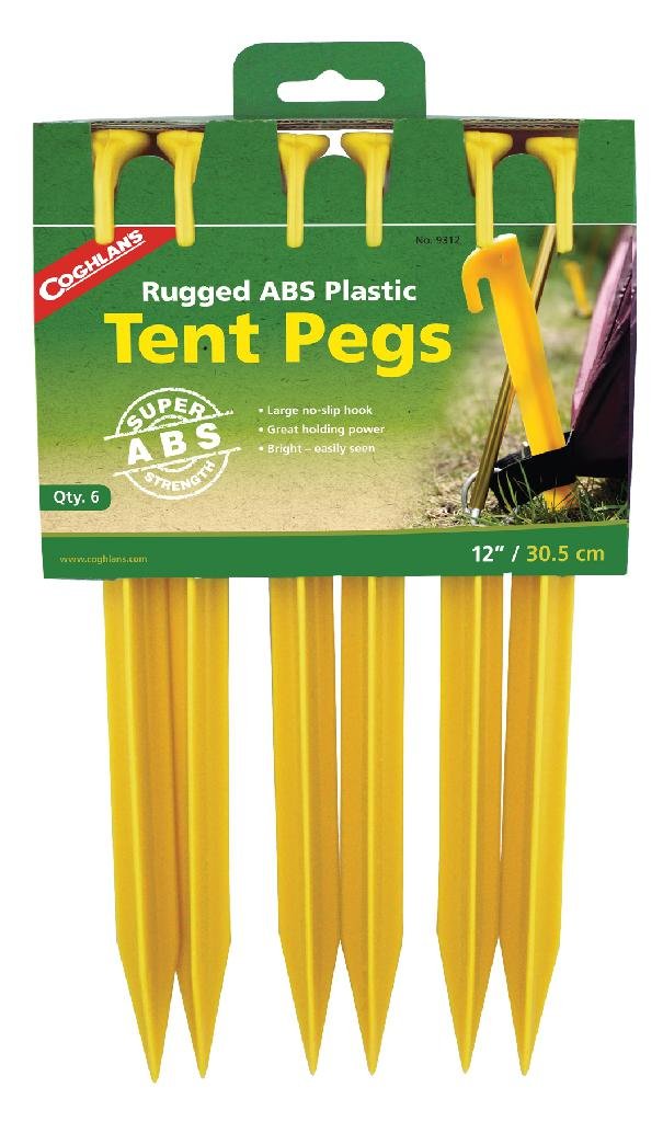 COGHLAN'S 2484 12 In ABS Tent Pegs 6-Pack Bright No-Slip Hook