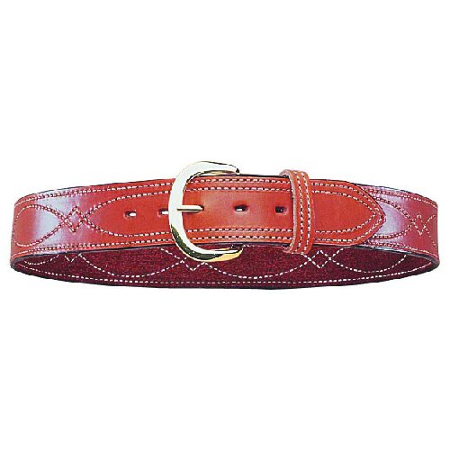 Bianchi B9 Reversible Fancy Stitched Belt Tan Size 34 Brass 1.75" Wide