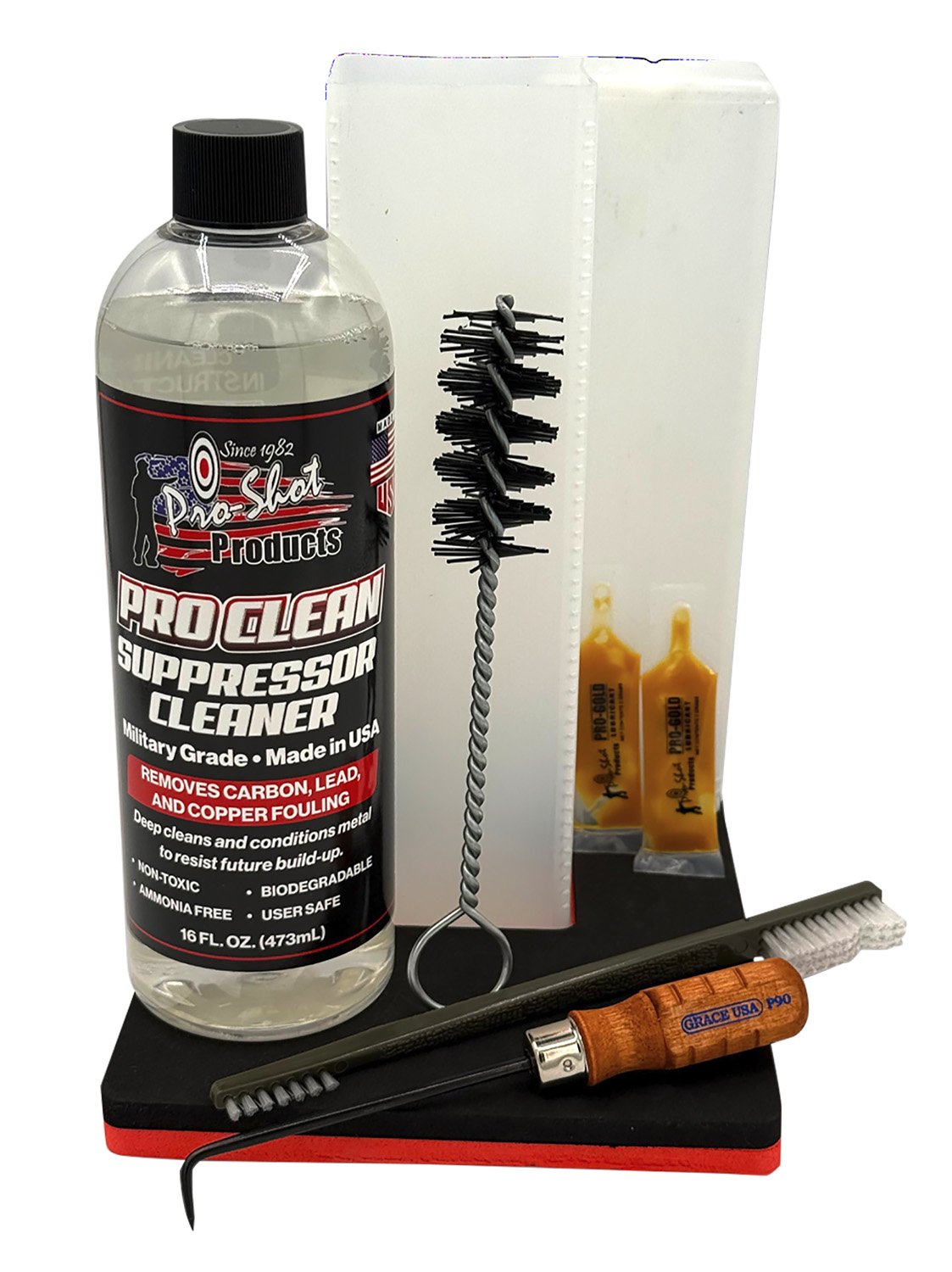 Pro-Shot SPR-CLNG-KIT Suppressor Cleaning Kit with Cleaner & Brushes - PROSHOT - 16 OZ