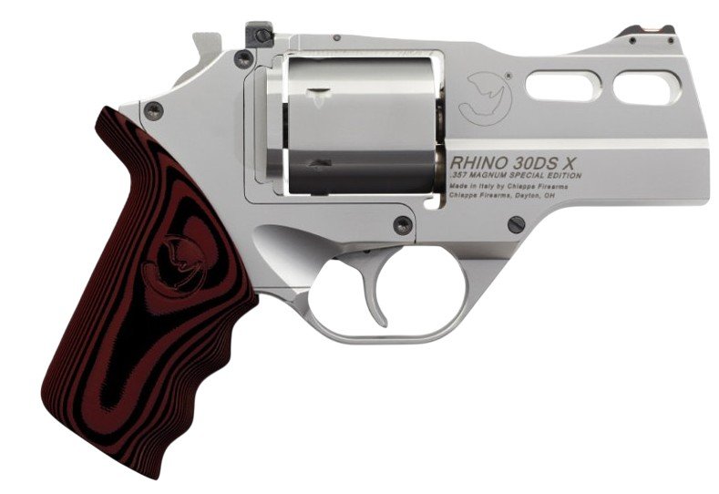 Chiappa RHINO 30 SAR X 357MAG 3IN BARREL 6RD STAINLESS FIBER FRONT SIGHT ADJ REAR SIGHT SMALL G10 BLACK/RED GRIP 3 MOON CLIPS CF340.353