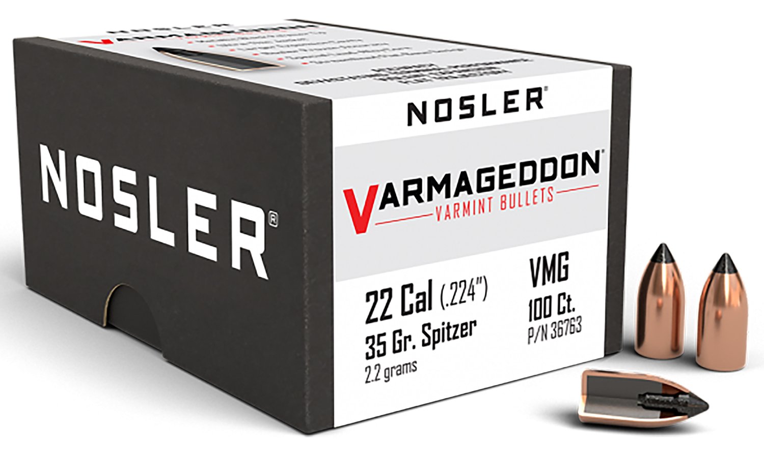 Nosler Varmageddon 22 Caliber FB Tipped 35 Grains Bullets 100 Per Box - Nosler - .224