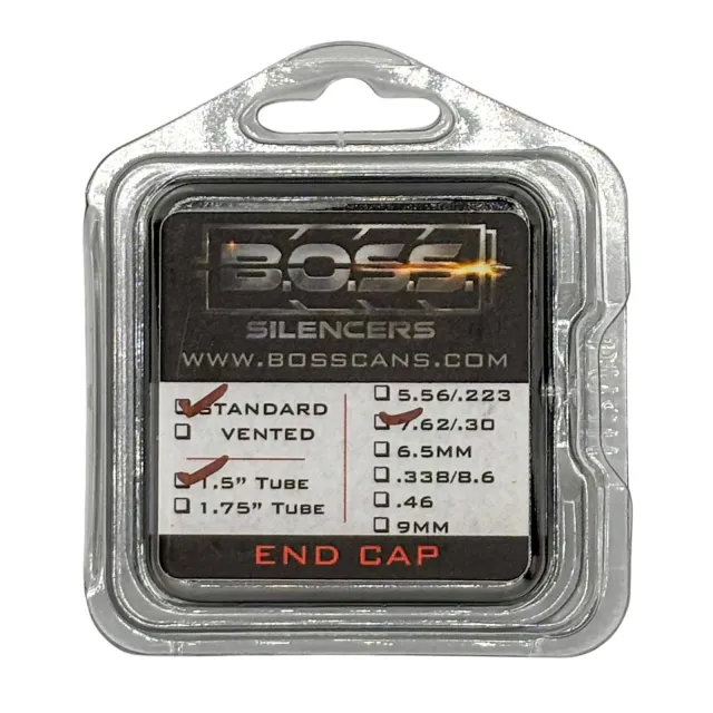 BOSS 30 CAL END CAP FOR 1.5IN BOSS SILENCER MODELS ONLY STAINLESS END CAP STANDARD BLACK EC-150-762-SS-SE-BLK - B O S S SUPPRESSORS