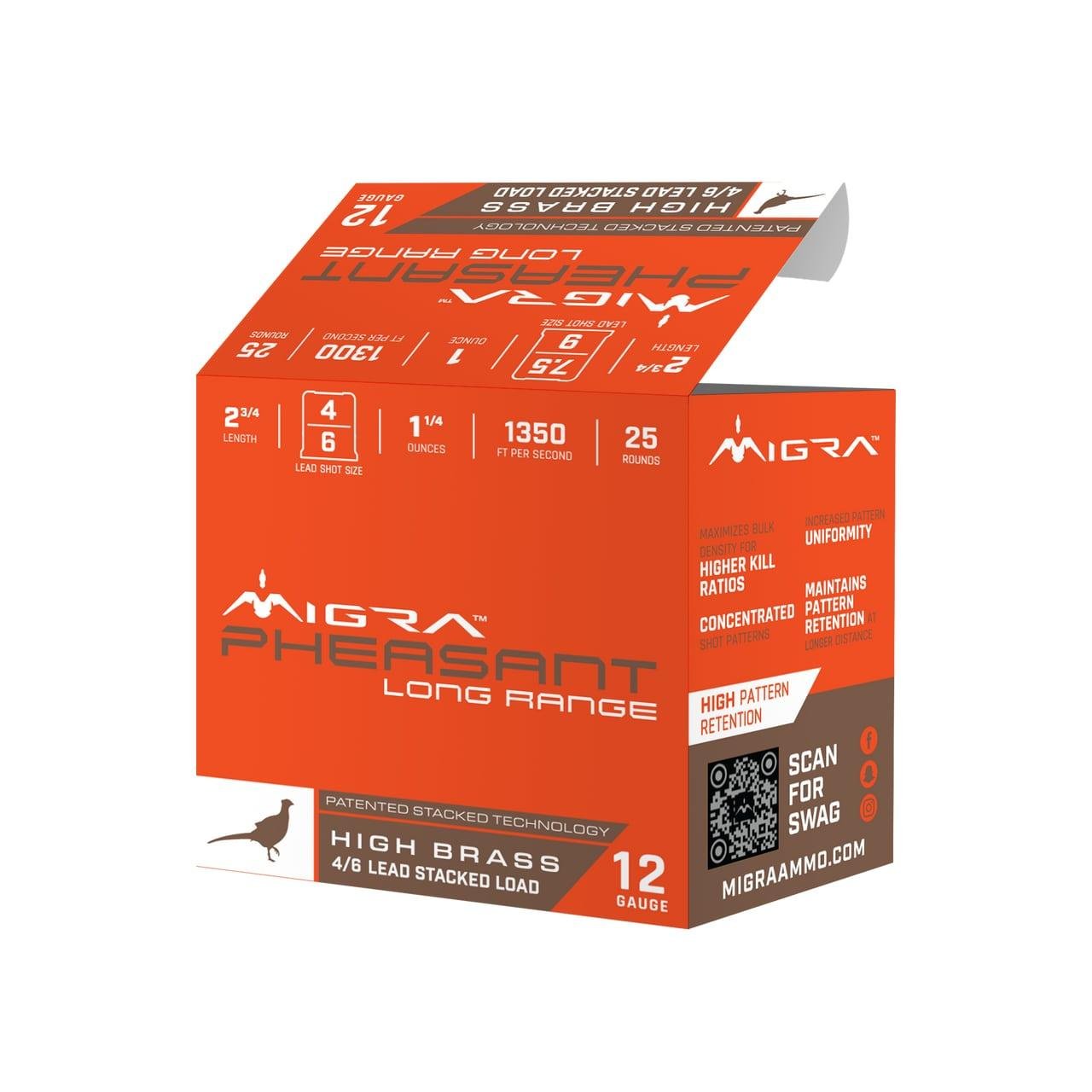 Migra Pheasant Long Range Shotshells 12ga 2-3/4 1-1/4oz 1350 fps #6 & #8 25/ct