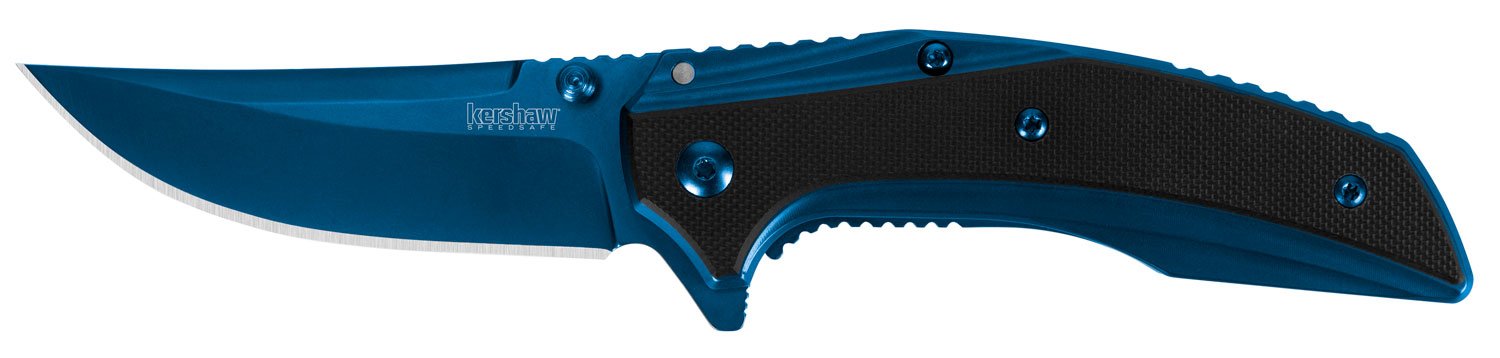 Kershaw 8320 Outright Knife Blue Scales CF Inlays - Kershaw - TRAILING POINT