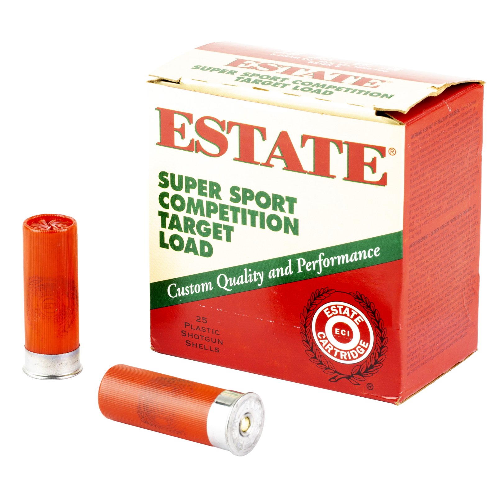 Estate Cartridge SS12H8 Super Sport Target 12 Gauge, 2-3/4in Shell, 1-1/8oz 8 Shot, 1200fps Velocity, 25 Rounds