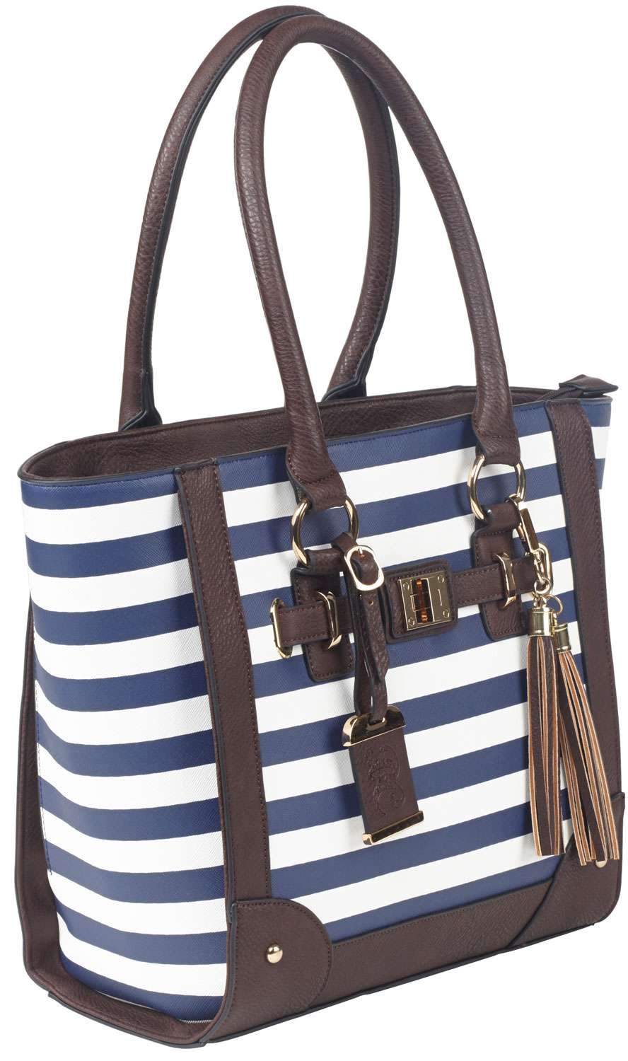 Bulldog CASES Tote Style Purse W/Holster - Navy Stripe (17" X 12" 5") - Bulldog - NAVY STRIPE