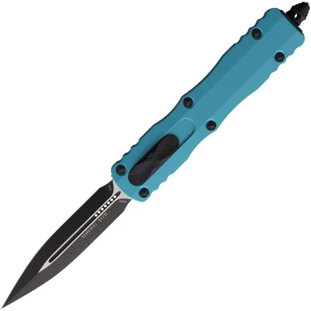 Microtech Dirac 225-1CN 2.92 In D/E Black Cyan ALU Handle