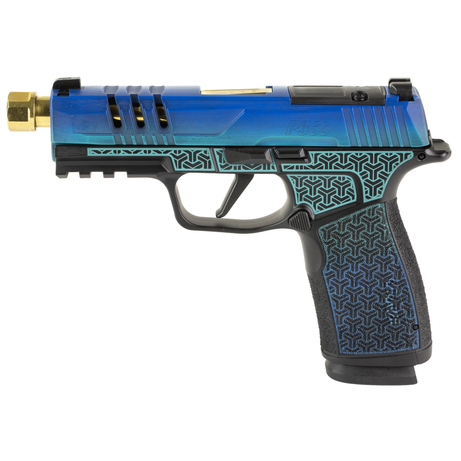 Sig Sauer P365 XMacro 9MM 3.7" Gold Threaded Barrel Galactic June Bug Optic Ready Sub-Compact Pistol with XRAY3 Sights, 17Rd Magazines - 365
